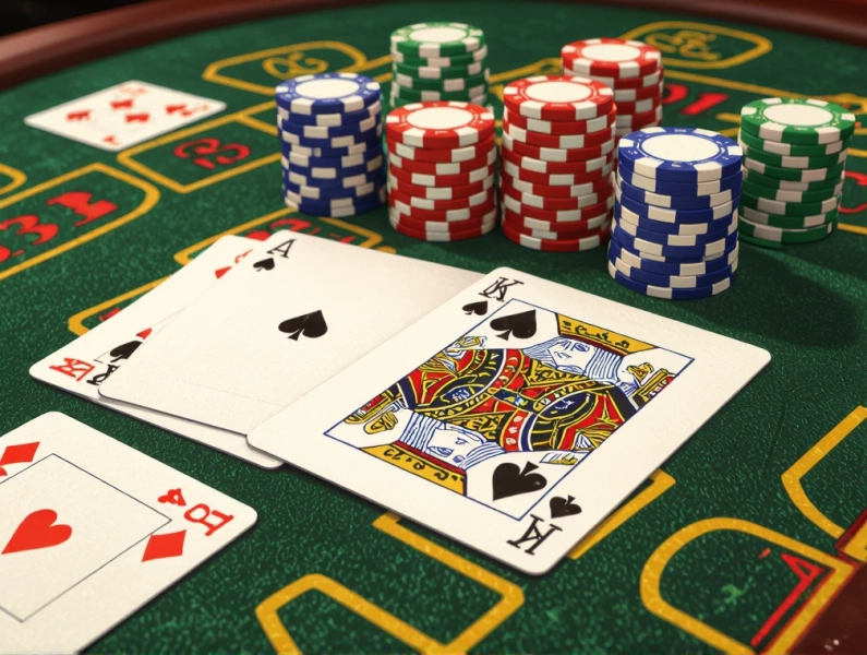 Blackjack - Tavolo con carte e fiches
